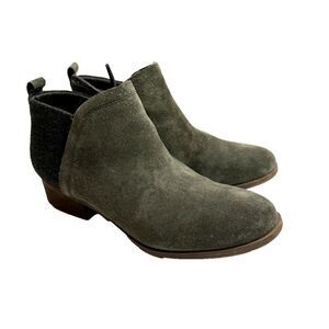 Toms Suede Ankle Booties Side Zip Women's Size 10 Olive Green Shoes Flat